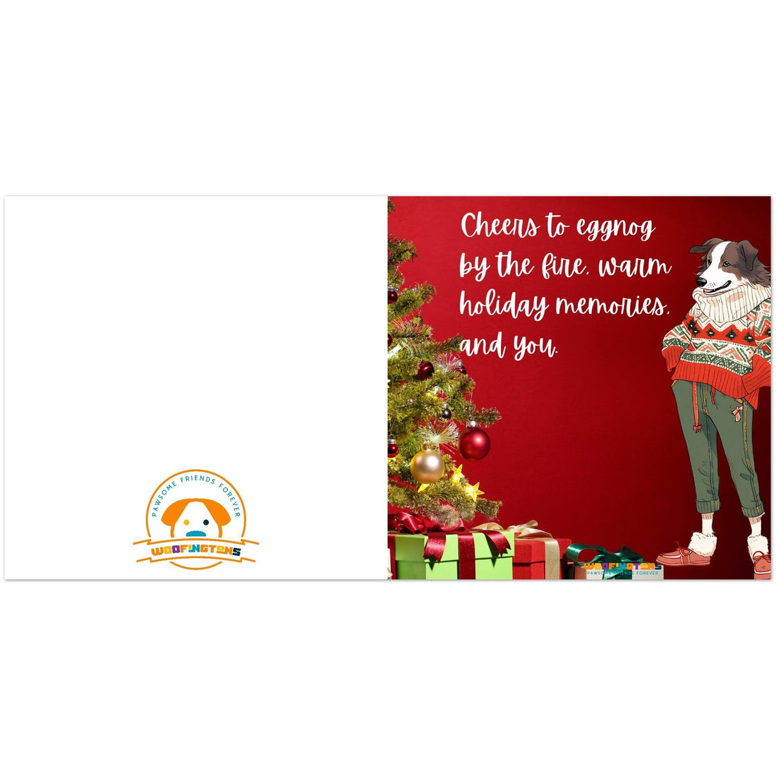 &quot;Cheers to eggnog by the fire, warm holiday memories, and you.&quot; - Whimsical Winter Dog Christmas Card - Pack of 10 Greeting Cards (premium envelopes) - Woofingtons
