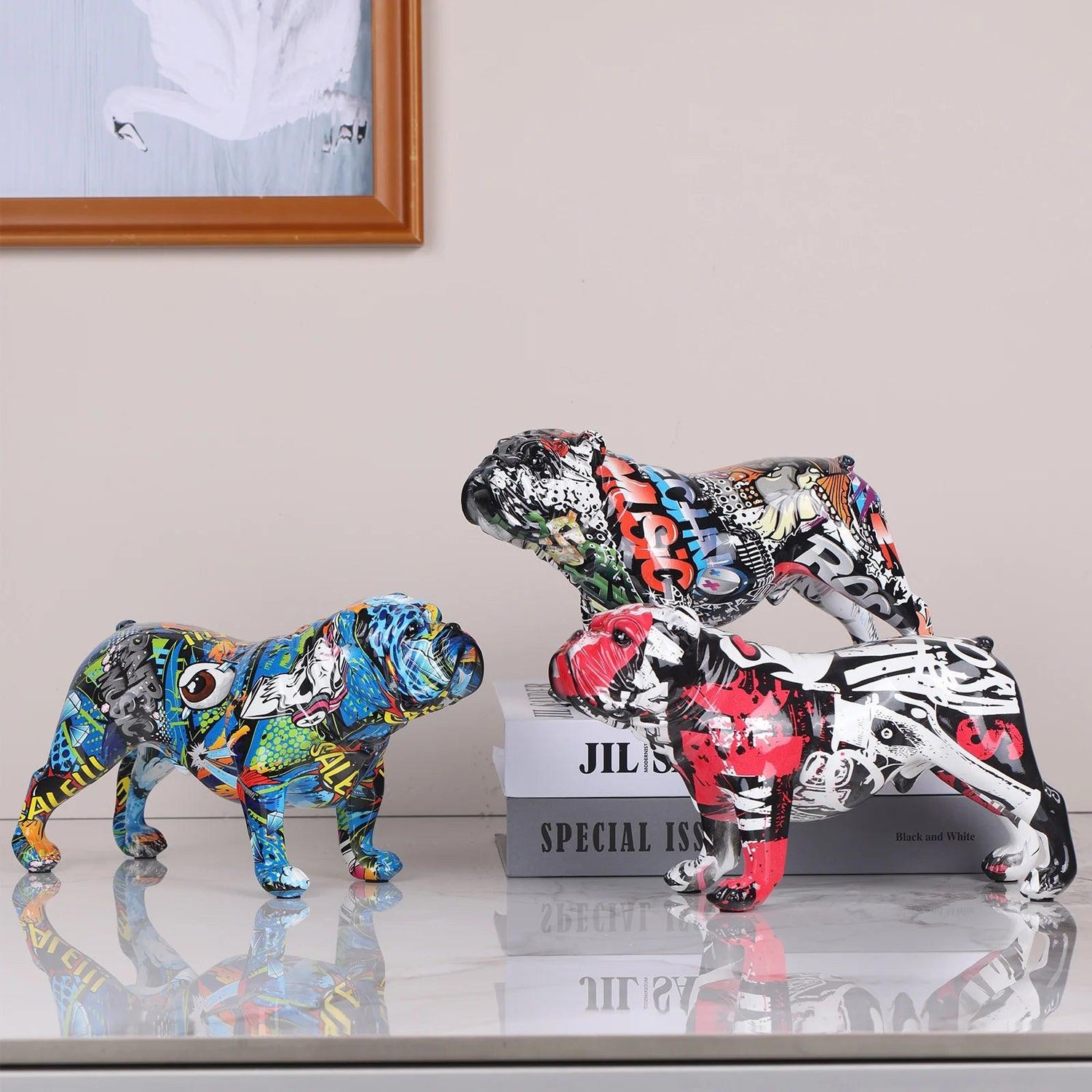 Colorful Bulldog Figurines: Modern Graffiti Art Decor for Home, Office, Hotel &amp; More! - Woofingtons