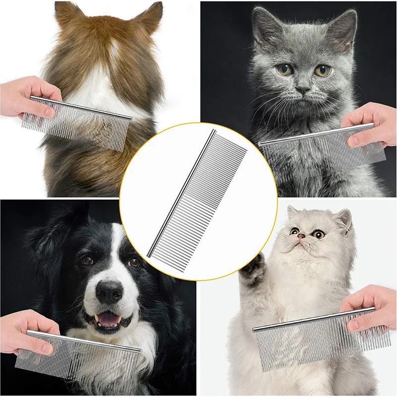 Pet Dematting Comb - Stainless Steel Pet Grooming Comb for Dogs and Cats Gently Removes Loose Undercoat, Mats, Tangles and Knots - Woofingtons
