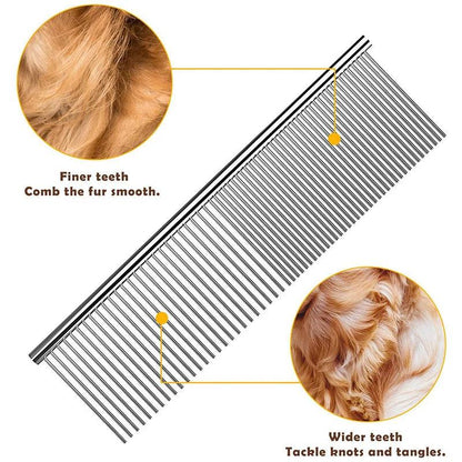 Pet Dematting Comb - Stainless Steel Pet Grooming Comb for Dogs and Cats Gently Removes Loose Undercoat, Mats, Tangles and Knots - Woofingtons