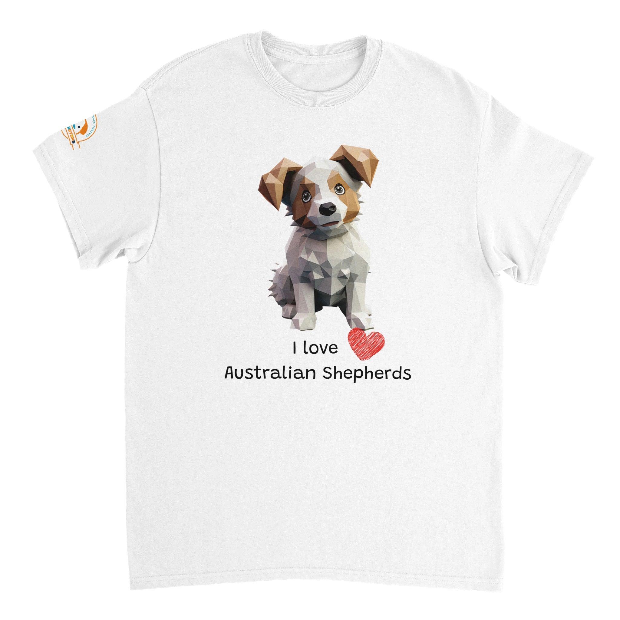 Polygon Pups: Australian Shepherds - Geometric Dog Breed T-Shirt - Woofingtons